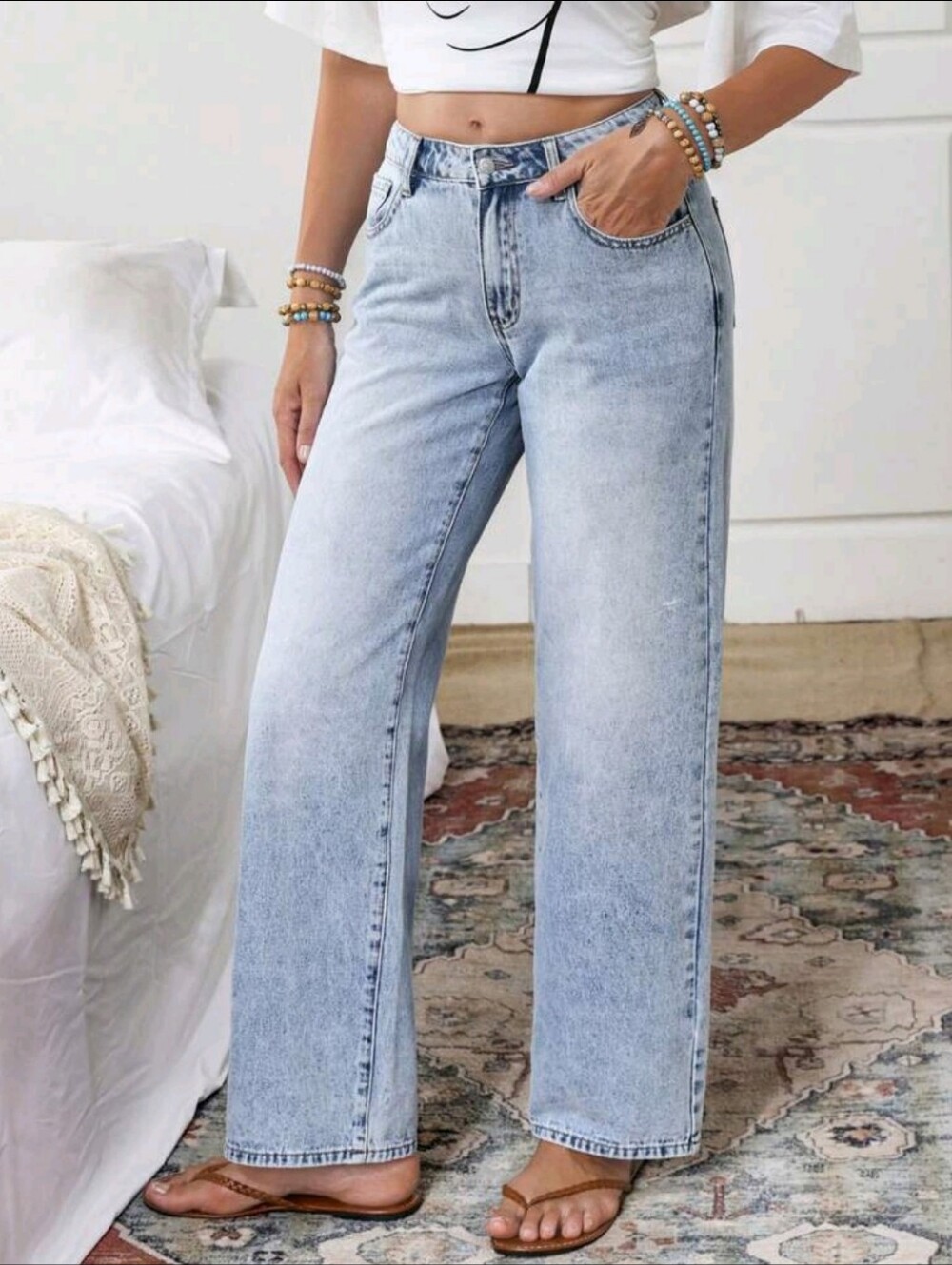 SHEIN Light Blue High-Rise Wide Leg Jeans